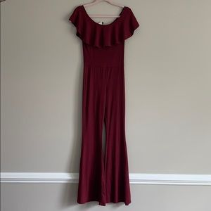 maroon jumpsuit